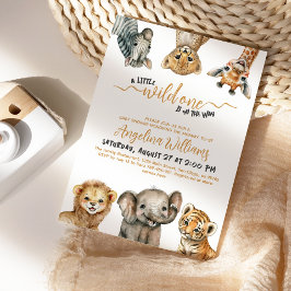 Safari dieren wild één modern Baby shower Kaart