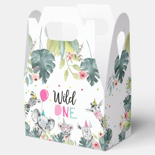 Safari dieren wild een verjaardag roze meisje bedankdoosjes (Geopend)