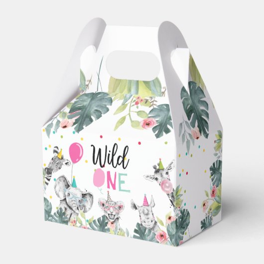 Safari dieren wild een verjaardag roze meisje bedankdoosjes (Voorkant Zijde)