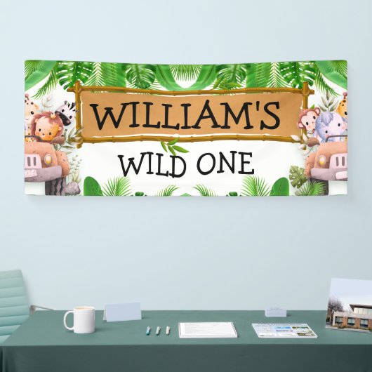 Safari Dieren Wild Een Verjaardag Spandoek (Beurs)