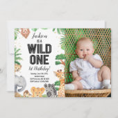 Safari Dieren Wild Een Verjaardag Wit Foto Kaart (Voorkant)