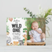 Safari Dieren Wild Een Verjaardag Wit Foto Kaart (Staand voorkant)