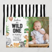 Safari Dieren Wild Een Verjaardag Wit Foto Kaart (Voorkant / Achterkant)