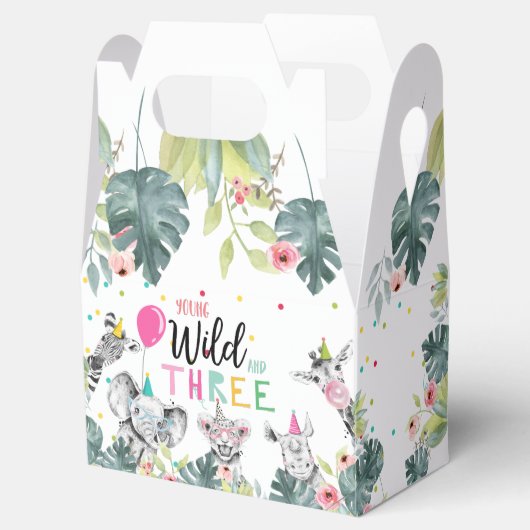 Safari Dieren Wild en drie verjaardag Roze Meisje Bedankdoosjes (Geopend)