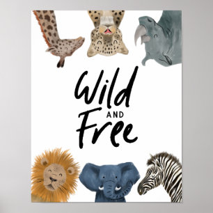 Safari Dieren Wild en Vrij Peuterkamer Poster