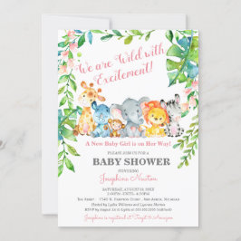 Safari Dieren Wild Oerwoud Girl Baby shower Kaart