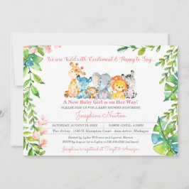 Safari Dieren Wild Oerwoud Girl Baby shower Kaart