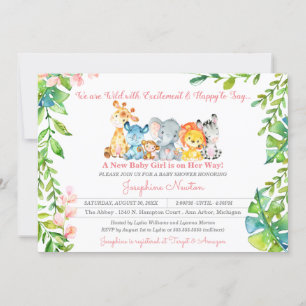 Safari Dieren Wild Oerwoud Girl Baby shower Kaart