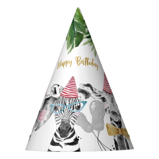 Safari Dieren Wild One Birthday Party Pet Feesthoedjes (Voorkant)