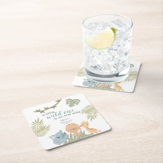 Safari Dieren Wild One Girl Baby shower Kartonnen Onderzetters (Insitu)