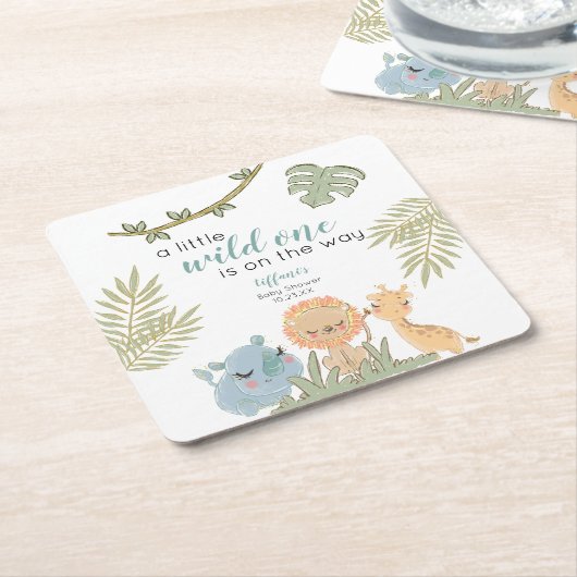 Safari Dieren Wild One Girl Baby shower Kartonnen Onderzetters (Schuin)