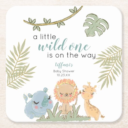 Safari Dieren Wild One Girl Baby shower Kartonnen Onderzetters (Voorkant)