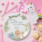 Safari Dieren Wild One Girl Baby shower Papieren Bordje (Feest)