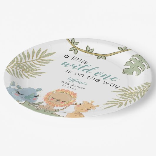 Safari Dieren Wild One Girl Baby shower Papieren Bordje (Gekanteld)