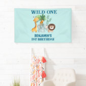 Safari Dieren Wild One Jungle 1e Verjaardag Spandoek (Insitu)