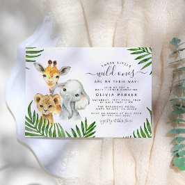 Safari Dieren Wild One Triplets Baby shower Kaart