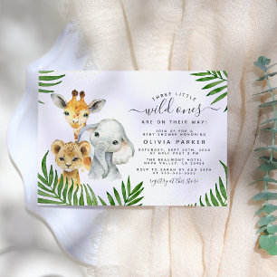 Safari Dieren Wild One Triplets Baby shower Kaart