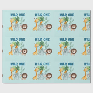 Safari Dieren Wild One verjaardag Cadeaupapier