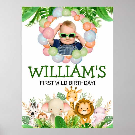 Safari DIEREN Wild One Verjaardag FOTO  Poster (Voorkant)