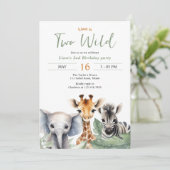 Safari Dieren Wild Twee 2e Verjaardagsfeestje Kaart (Staand voorkant)
