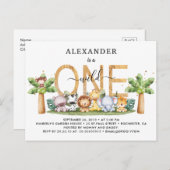 Safari Dieren Wilde 1 1e verjaardag Uitnodiging (Voorkant / Achterkant)