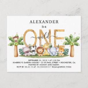 Safari Dieren Wilde 1 1e verjaardag Uitnodiging