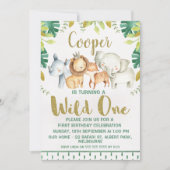 Safari Dieren Wilde 1 1e verjaardag Uitnodiging (Voorkant)