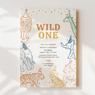 Safari Dieren Wilde 1 1e verjaardag Uitnodiging