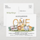 Safari Dieren Wilde 1 1e verjaardag Uitnodiging (Voorkant / Achterkant)