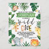 Safari Dieren Wilde 1 1e verjaardag Uitnodiging (Voorkant / Achterkant)