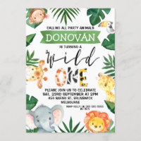 Safari Dieren Wilde 1 1e verjaardag Uitnodiging