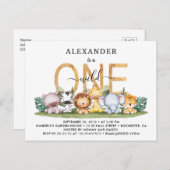 Safari Dieren Wilde 1 1e verjaardag uitnodiging Po (Voorkant / Achterkant)