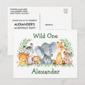 Safari Dieren Wilde Eén 1e Verjaardagsuitnodiging Briefkaart (Voorkant / Achterkant)