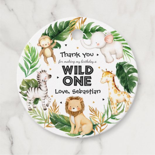 Safari Dieren Wilde Eén eerste verjaardag Bedankjes Labels (Voorkant)