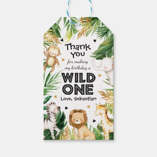 Safari Dieren Wilde Eén eerste verjaardag Cadeaulabel (Voorkant)
