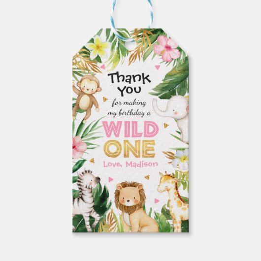 Safari Dieren Wilde Eén eerste verjaardag Cadeaulabel (Voorkant)