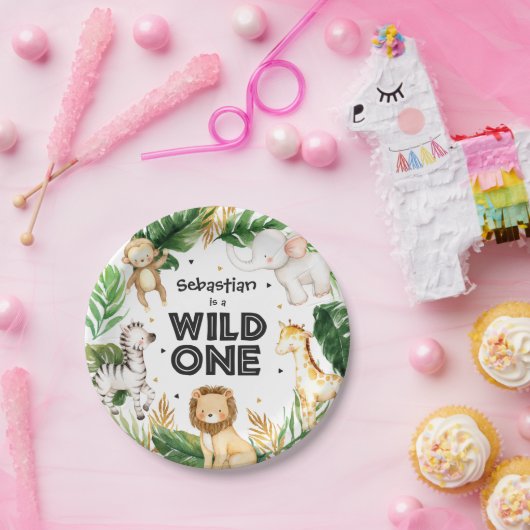 Safari Dieren Wilde Eén eerste verjaardag Papieren Bordje (Feest)
