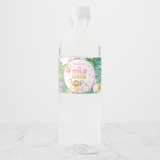Safari Dieren Wilde Eén eerste verjaardag Waterfles Etiket (Voorkant)