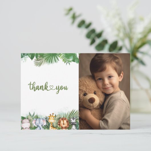 Safari Dieren Wilde Eén Jongens Eerste Verjaardag  Bedankkaart (Staand voorkant)