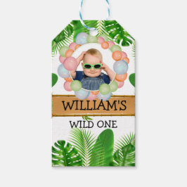 Safari Dieren Wilde Eén Verjaardag FOTO Cadeaulabel