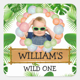 Safari Dieren Wilde Eén Verjaardag FOTO Vierkante Sticker