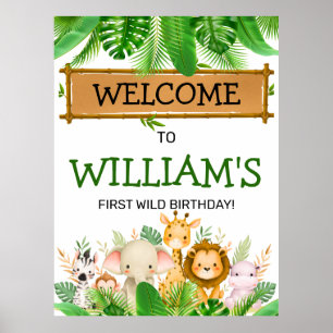 Safari Dieren Wilde Eén Verjaardag Poster