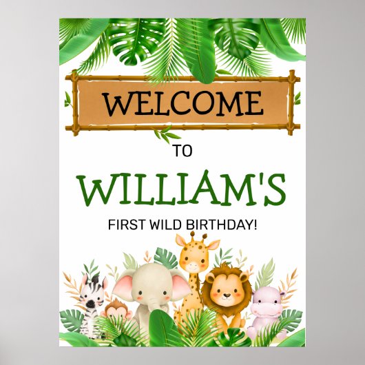 Safari Dieren Wilde Eén Verjaardag Poster (Voorkant)
