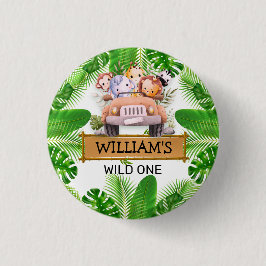 Safari Dieren Wilde Eén Verjaardag Ronde Button 3,2 Cm