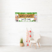 Safari Dieren Wilde Eén Verjaardag Spandoek (Insitu)