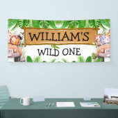 Safari Dieren Wilde Eén Verjaardag Spandoek (Beurs)
