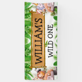 Safari Dieren Wilde Eén Verjaardag Spandoek (Verticaal)