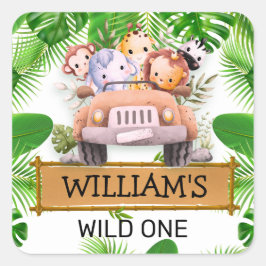 Safari Dieren Wilde Eén Verjaardag Vierkante Sticker