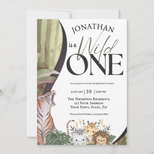 Safari Dieren Wilde Eerste Verjaardag Kaart (Voorkant)