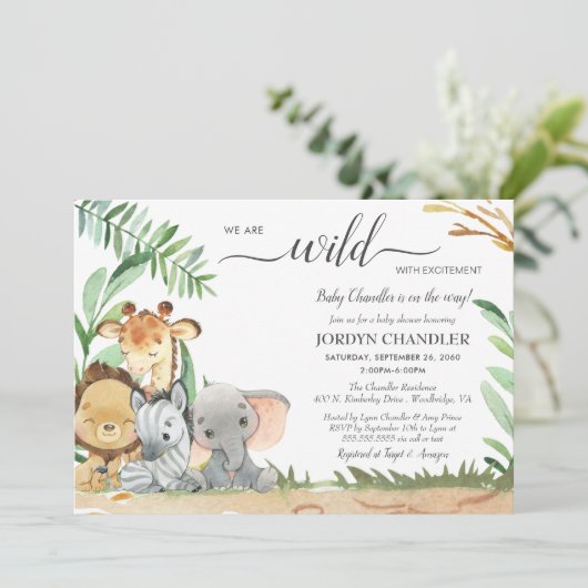 Safari Dieren Wilde met Baby shower van Uitzonderi Kaart (Staand voorkant)